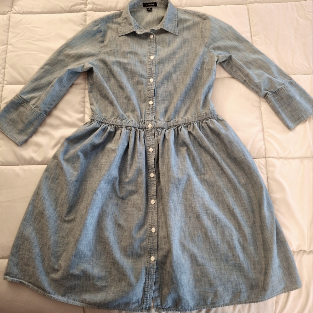 Lands' End Light Blue Denim Button-Up Dress